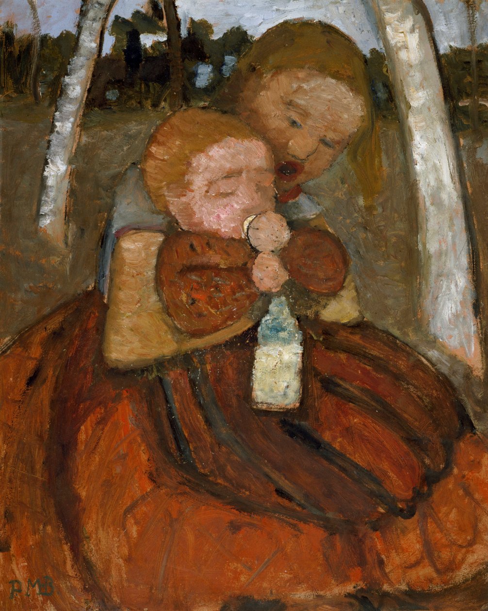 Dziewczyna z dzieckiem pod brzozami autorstwa Paula Modersohn Becker