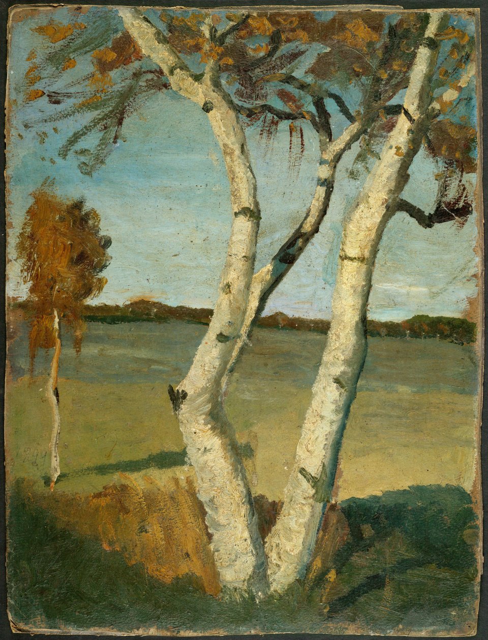 Brzoza dwułodyniowa na tle krajobrazu autorstwa Paula Modersohn-Becker