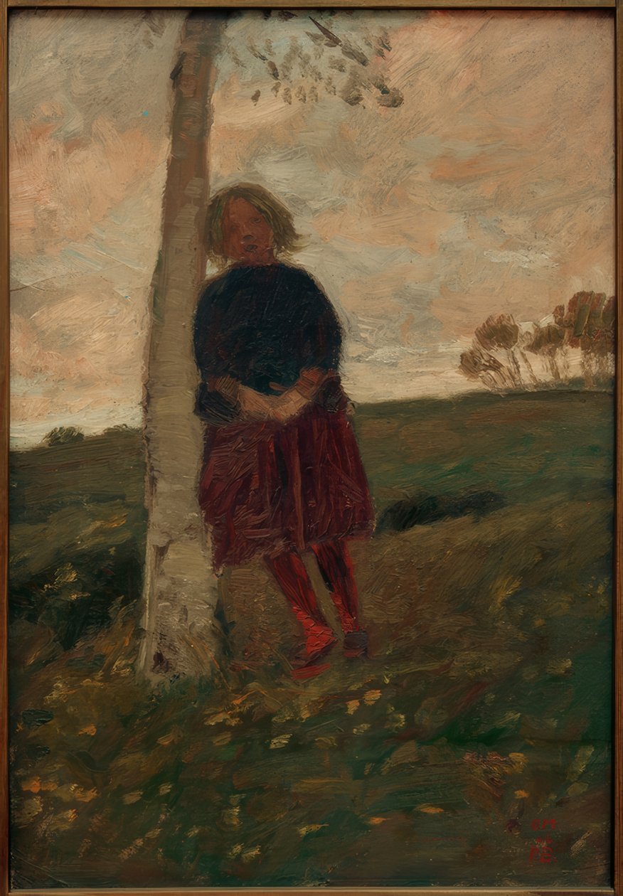 dziewczyna na brzozowym pniu (też: dziewczyna na drzewie) autorstwa Paula Modersohn Becker