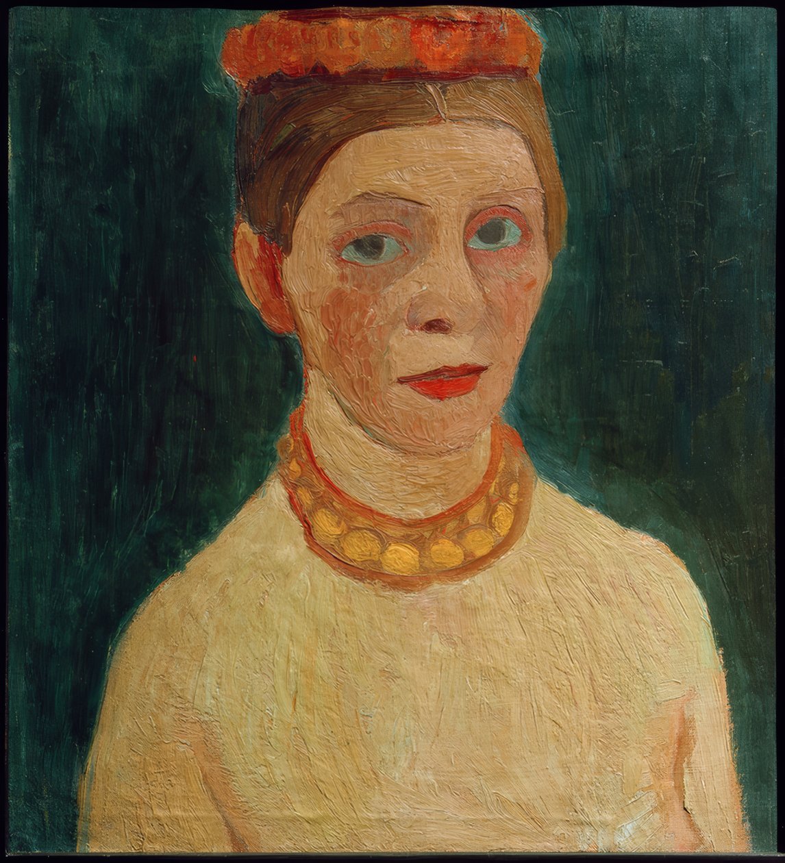 Autoportret z czerwonym wieńcem we włosach autorstwa Paula Modersohn Becker