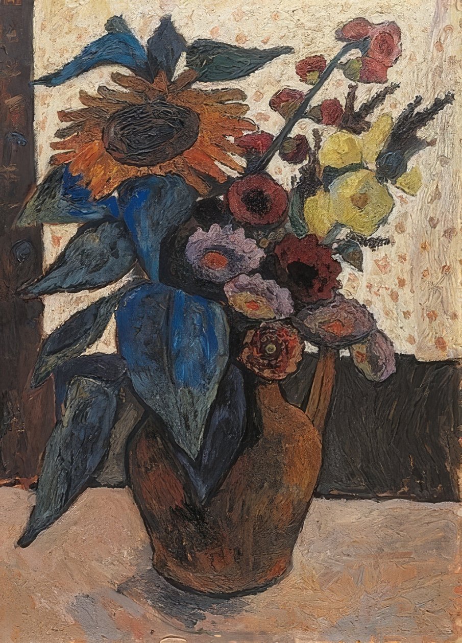 Martwa natura ze słonecznikami, malwami i gruzińskimi. 1907 autorstwa Paula Modersohn Becker
