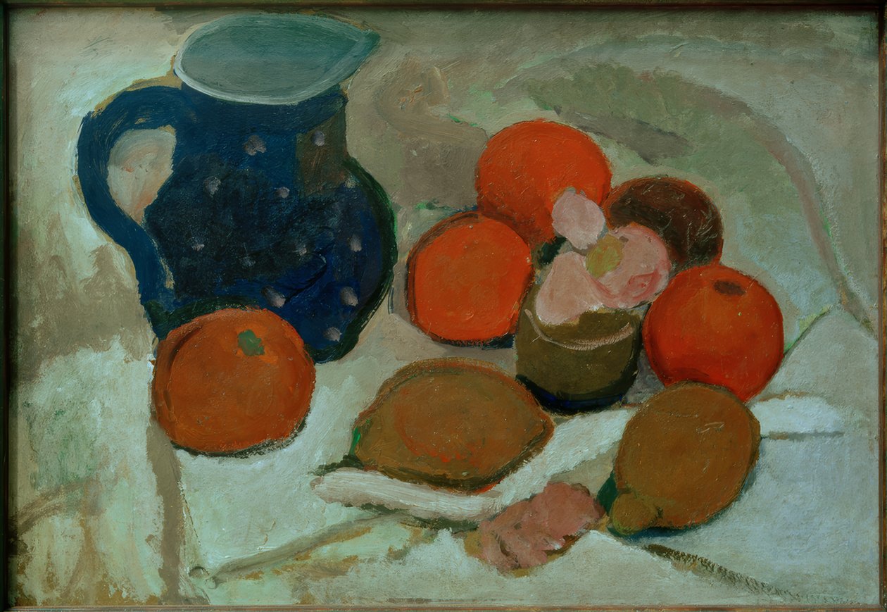 Martwa natura z niebieskim, białym dzbankiem (II) autorstwa Paula Modersohn Becker
