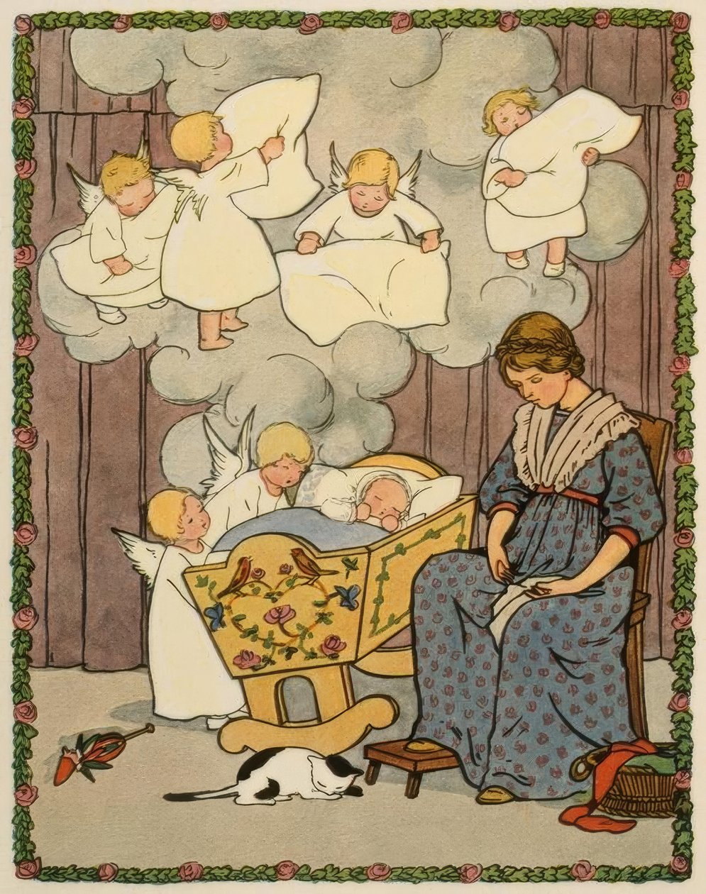 Aniołowie zaścielili łóżko, pióra lecą w dół autorstwa Pauli Ebner