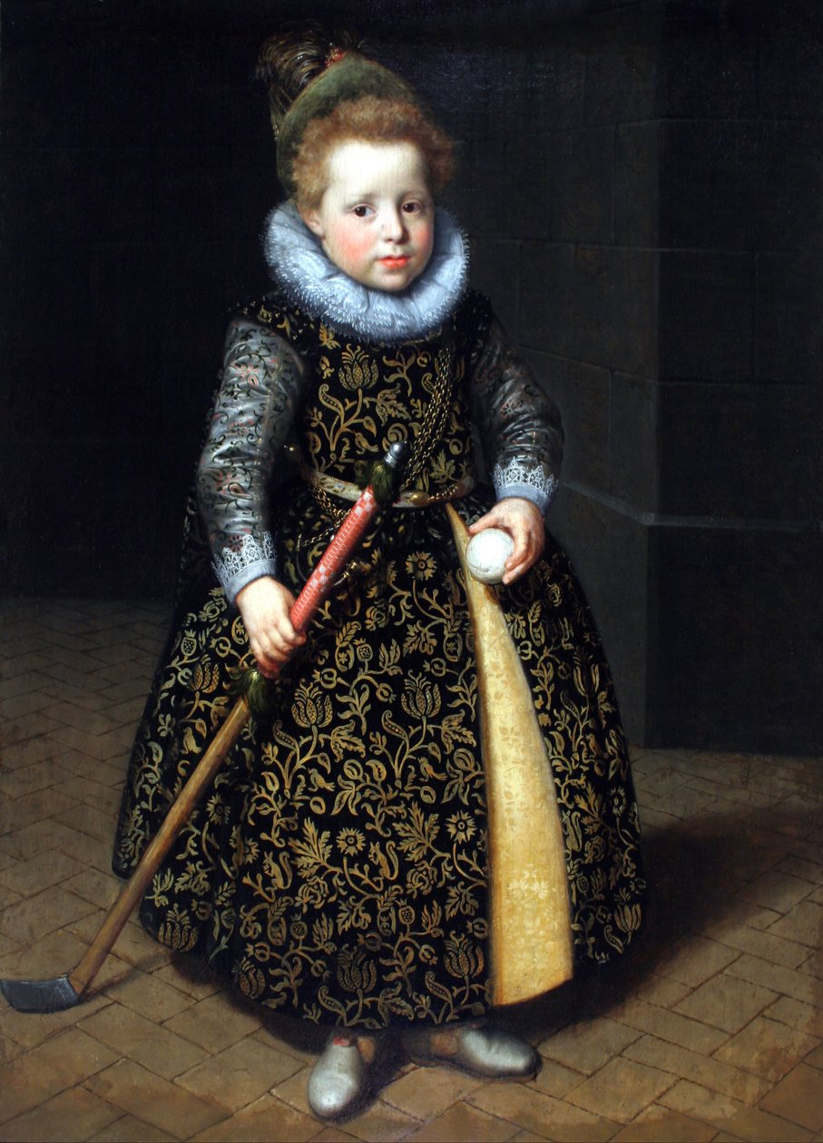 Portret czteroletniego chłopca z pałką i piłką autorstwa Paulus Moreelse