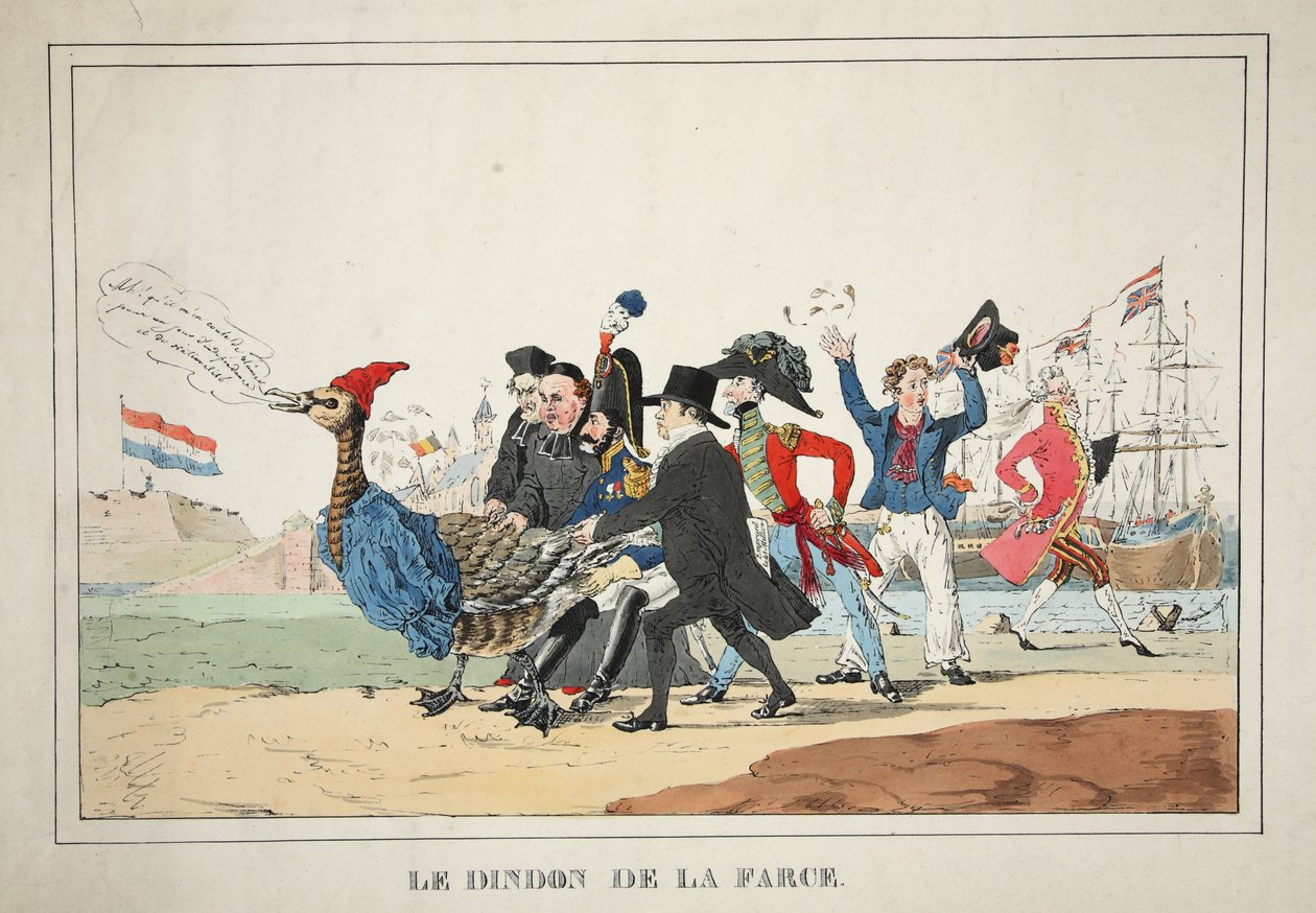 Le Dindon de la Farce, wyd. 1831 (grawerowanie ręcznie kolorowane) autorstwa Paulus Charles Gerard Poelman