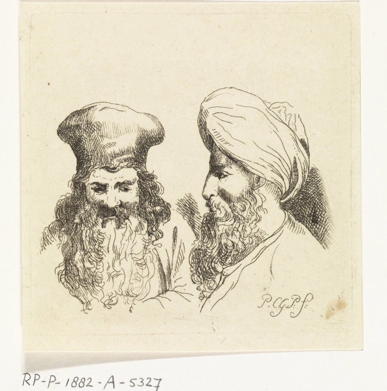 Dwie męskie głowy w turbanach autorstwa Paulus Charles Gerard Poelman