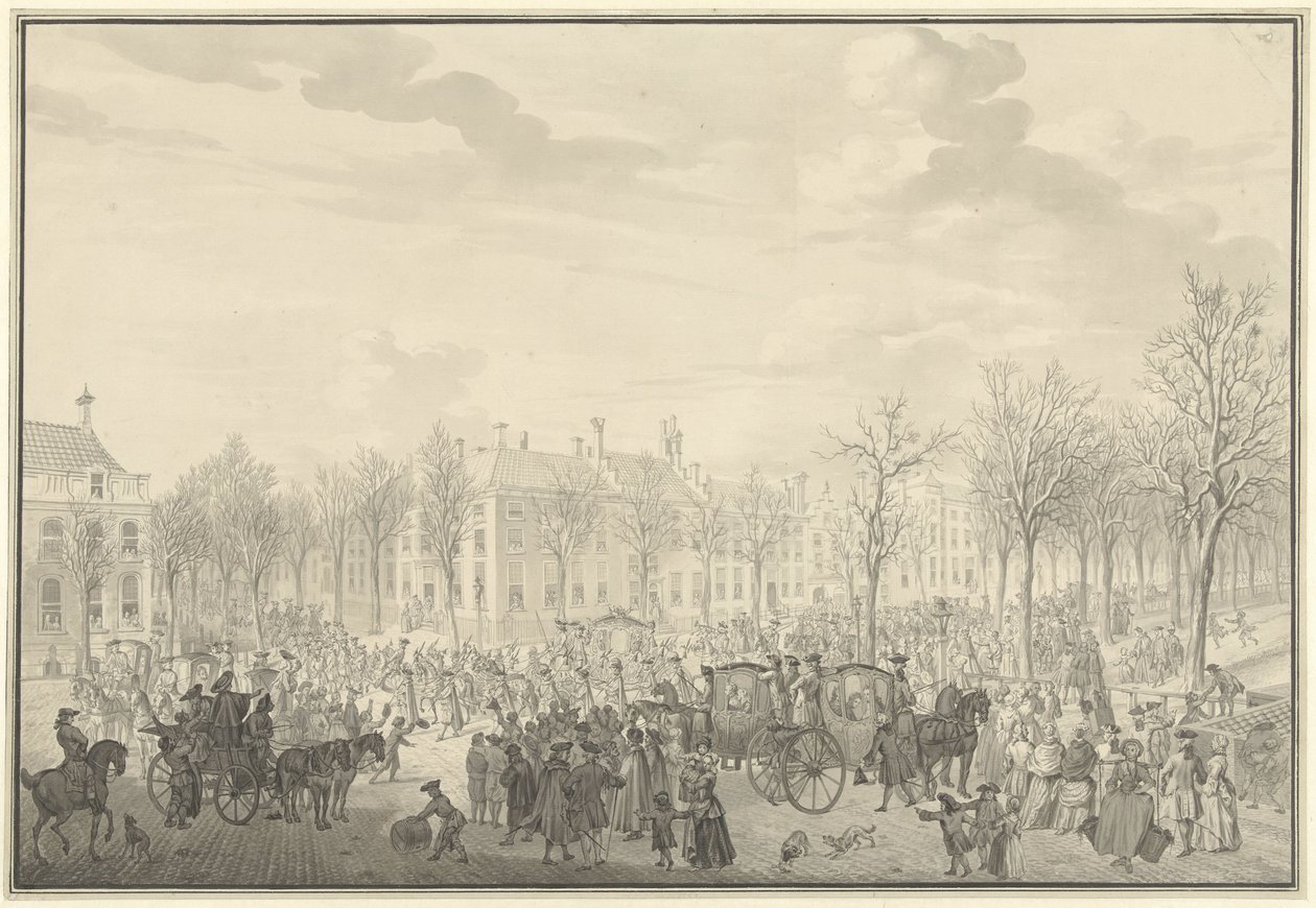 Przybycie księcia Wilhelma V do Hagi, 10 listopada 1762 autorstwa Paulus Constantijn la Fargue (possibly)