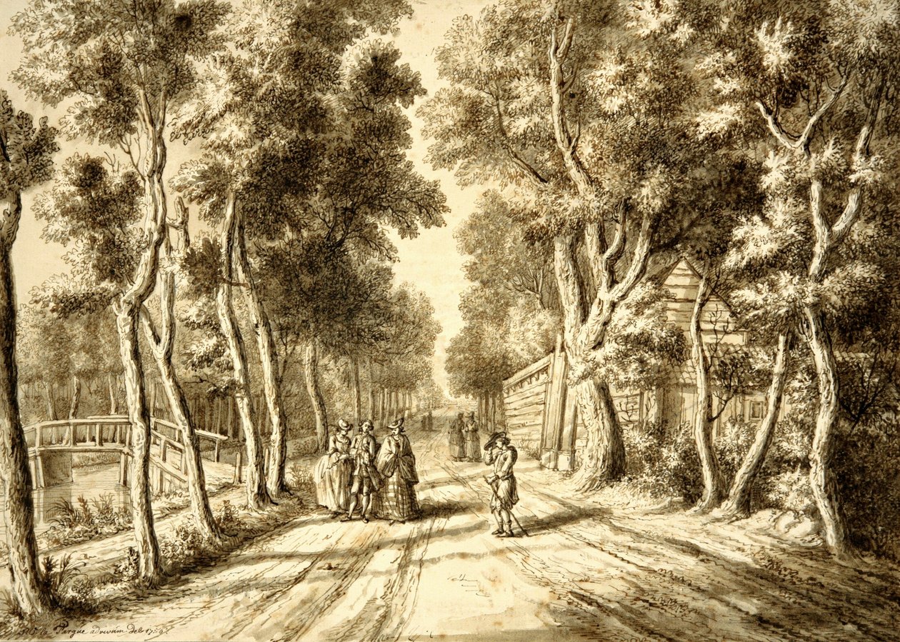 Bezuidenhoutseweg widziana w kierunku Wassenaar, 1756 r. autorstwa Paulus Constantijn la Fargue