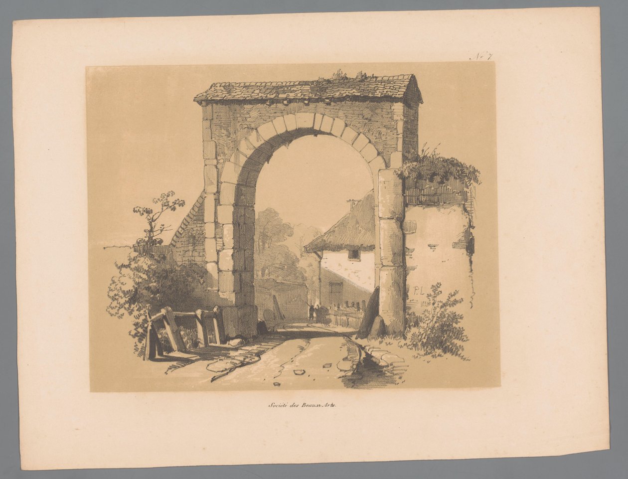 Widok na bramę miejską Malownicze twarze Paulusa Lautersa (tytuł serii) Etrennes pittoresques pour 1839, par Lauters (tytuł serii) autorstwa Paulus Lauters