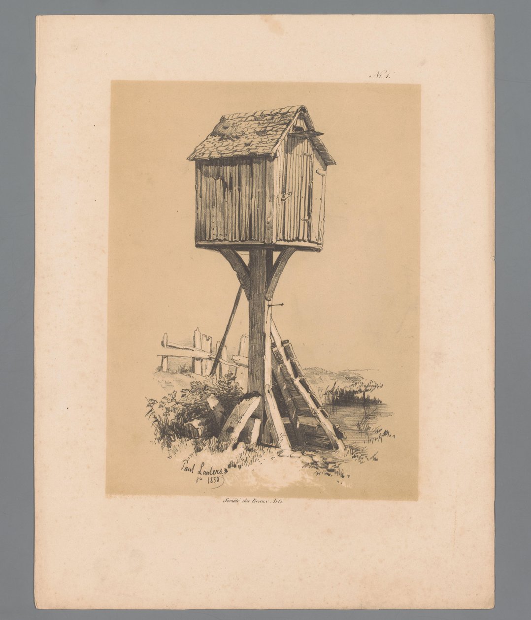 Krajobraz z gołębnikiem Malownicze twarze Paulusa Lautersa (tytuł serii) Etrennes pittoresques pour 1839, par Lauters (tytuł serii) autorstwa Paulus Lauters