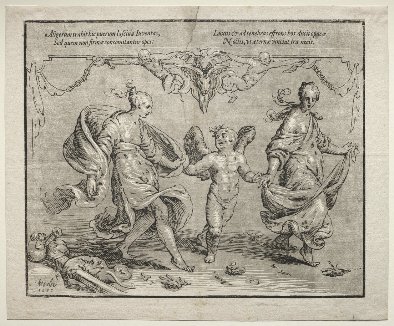 Taniec Kupidyna z dwiema alegorycznymi kobietami, 1612. autorstwa Paulus Moreelse