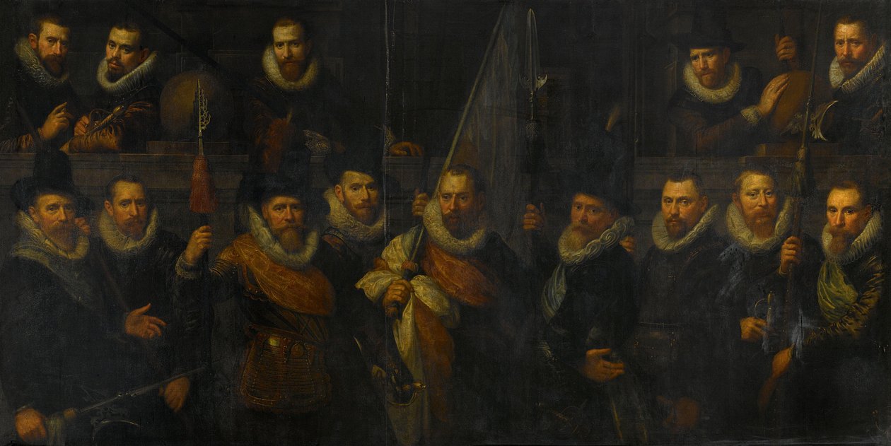 Oficerowie i inni gwardziści obywatelscy III Dystryktu Amsterdamu pod dowództwem kapitana Jacoba Gerritsza Hoyngha i porucznika Nanningha Florisza Cloecka autorstwa Paulus Moreelse
