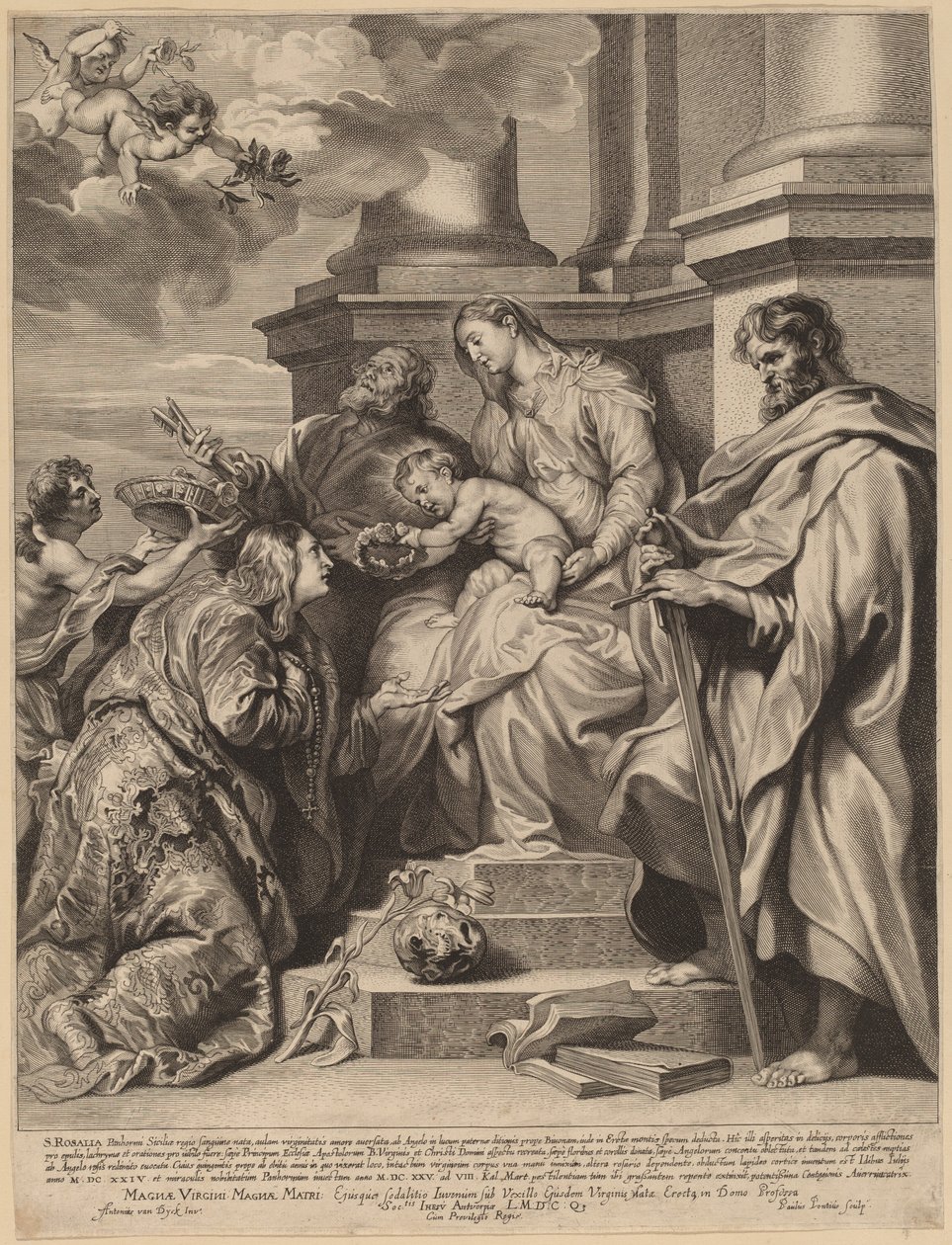 Św. Rozalia ukoronowana przez Dzieciątko Jezus autorstwa Paulus Pontius, after Sir Anthony van Dyck