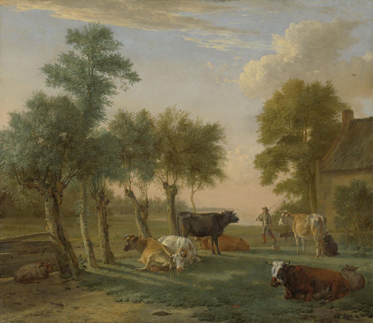 Krowy na łące w pobliżu folwarku, 1653 autorstwa Paulus Potter