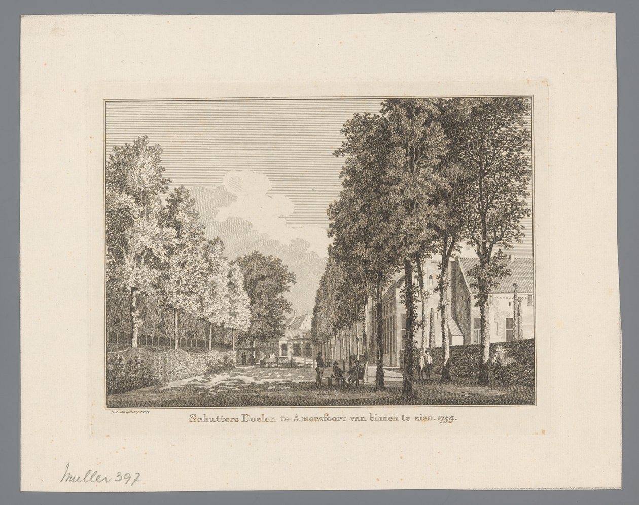 Widok Doelen w Amersfoort Strzelcy Doelen w Amersfoort do zobaczenia od środka. 1759 (tytuł na obiekcie) autorstwa Paulus van Liender