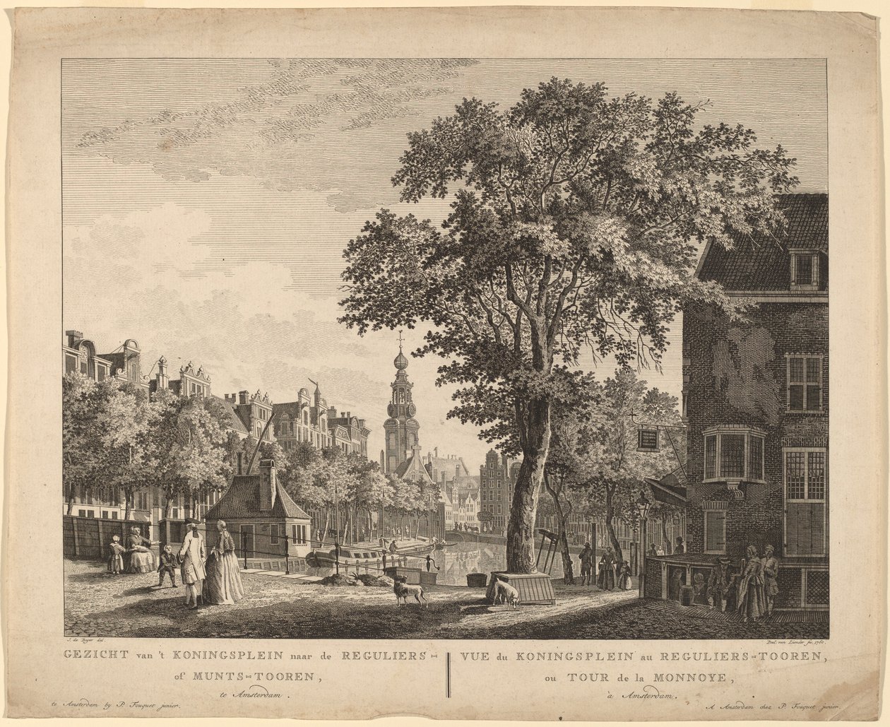 Widok z Koningsplein na Reguliers lub Munts-Tooren w Amsterdamie autorstwa Paulus van Liender after Jan de Beyer