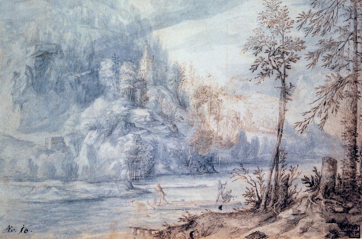 „Skraj rzeki z tratwą”, XVII wiek autorstwa Paulus van Vianen II