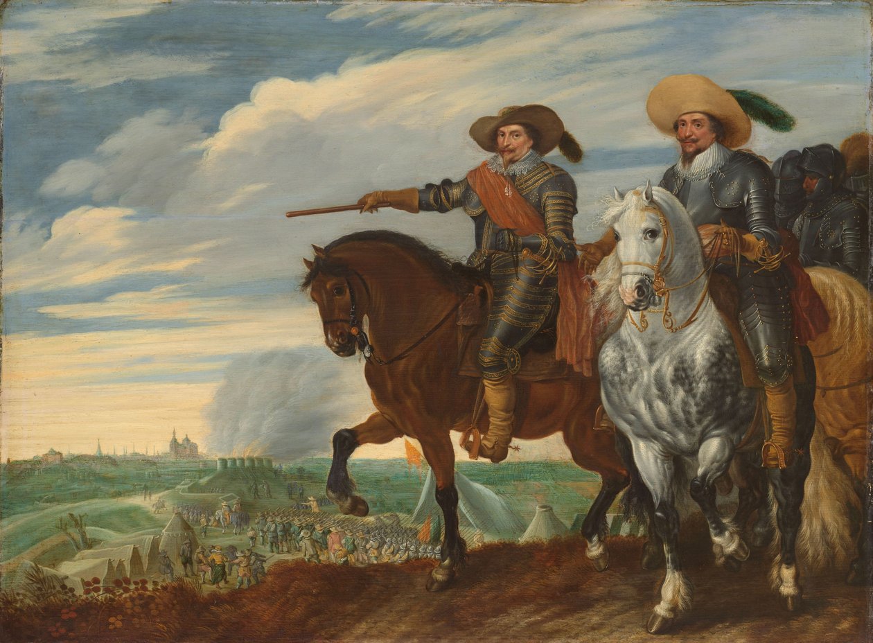 Fryderyk Henryk i Ernst Kazimierz z Nassau-Dietz podczas oblężenia Hertogenboscha, ok. 1930 r. 1629-35 autorstwa Pauwels van Hillegaert