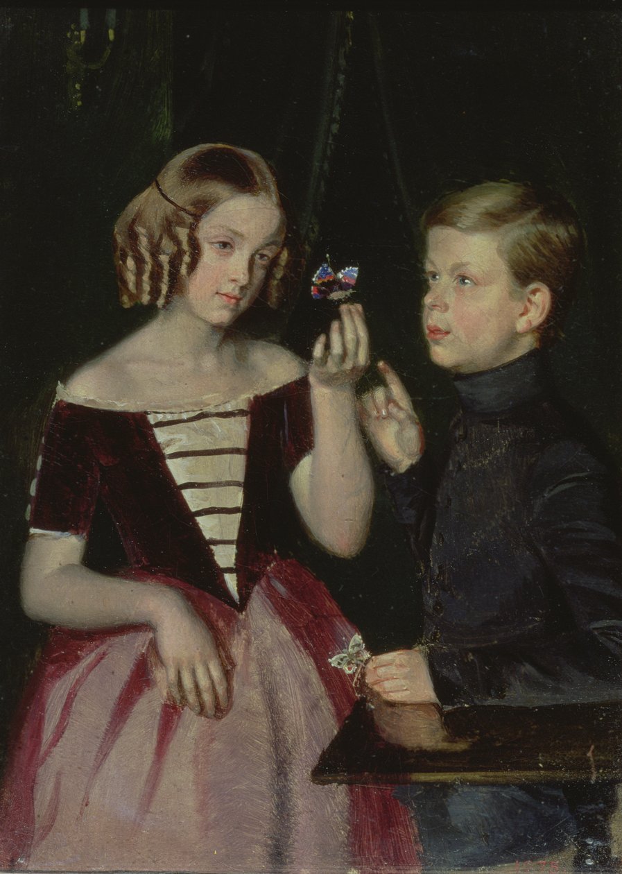 Portret Olgi Iwanowny (1839-98) i Fiodora Iwanowa (1836-1903) 1851 autorstwa Pavel Andreevich Fedotov