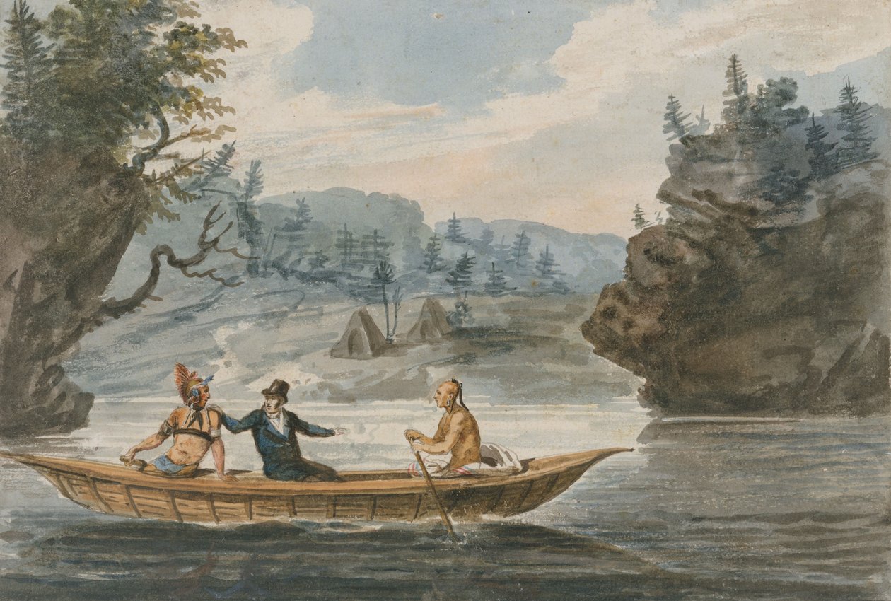Dwóch Indian i biały człowiek w canoe, 1811-13 autorstwa Pavel Petrovich Svinin