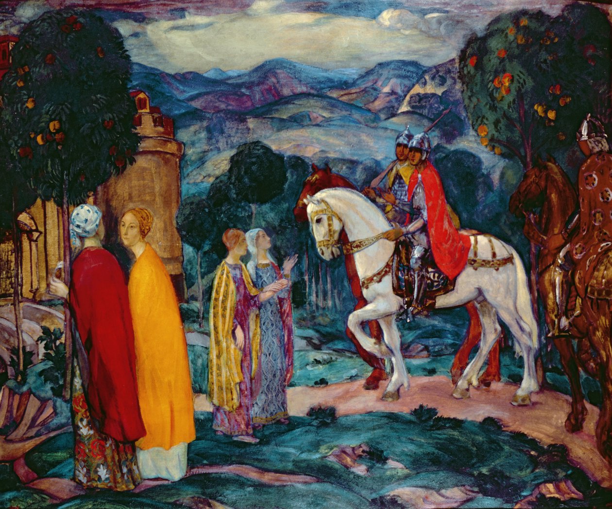 Spotkanie, 1913 (olej na tekturze) autorstwa Pavel Semenovich Naumov