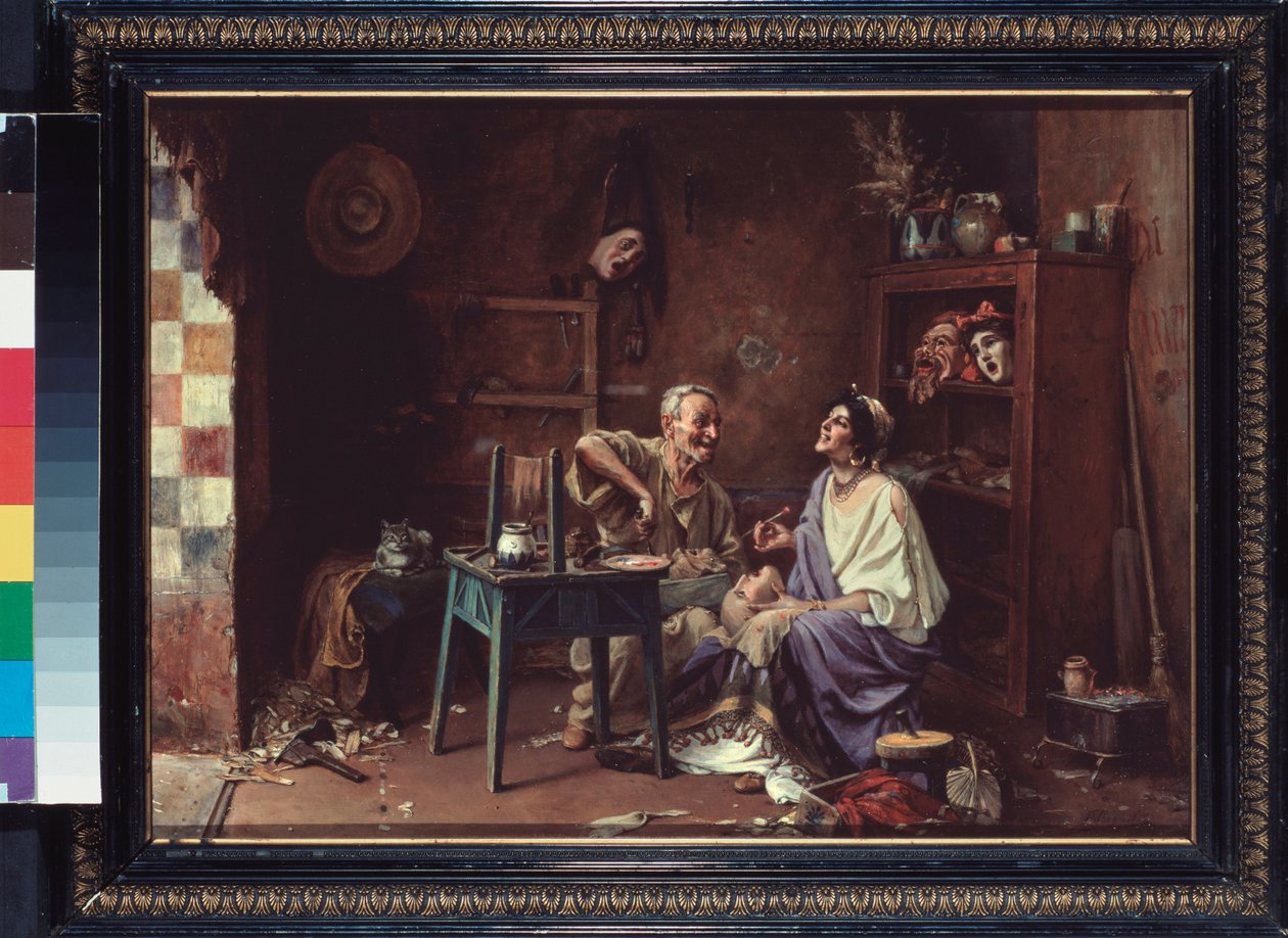 Atelier de masque (Warsztat masek) - Peinture de Pavel Alexandrovich Svedomsky (Svedomski) (1849-1904), olej na płótnie autorstwa Pavel Alexandrovich Svedomsky