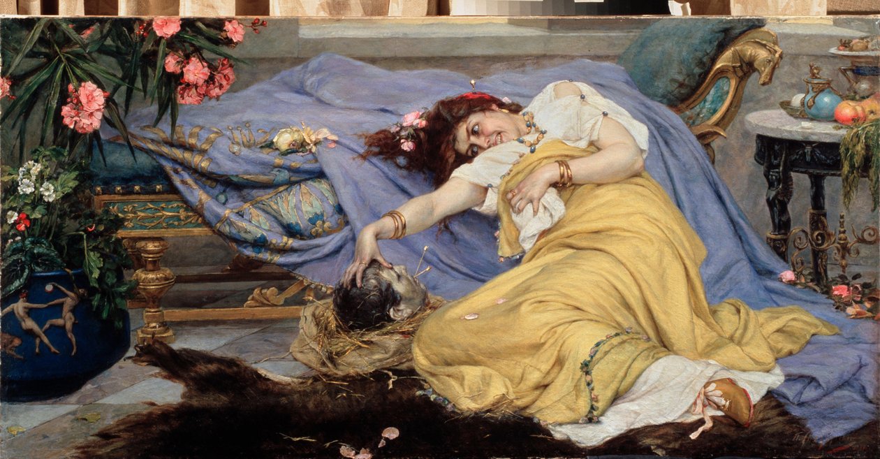 Fulvia (Fulvie Flacca Bambula, 77-40 av J-C) avec la tete de Cicero (Marcus Tullius Cicero autorstwa Pavel Alexandrovich Svedomsky