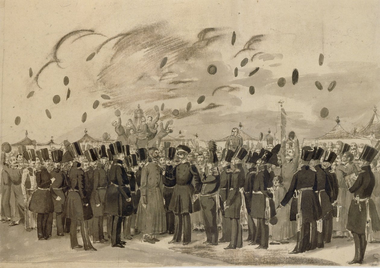 Wielki Książę Michaił Pawłowicz Wizyta w obozie Pułku Ratowników Fińskich 8 lipca 1837 r. autorstwa Pavel Andreevich Fedotov