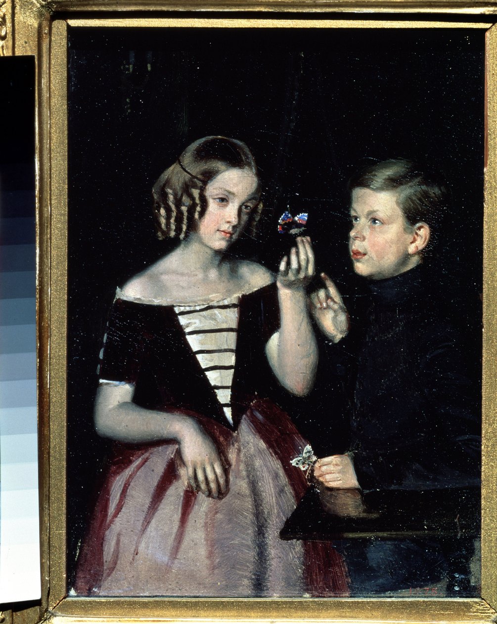 „Portret dwojga Gerbinów kontemplujących motyla” Obraz Pawła Fedotowa (1815-1852) Około 1851 r. Państwowe Muzeum Rosyjskie, Sankt Petersburg autorstwa Pavel Andreevich Fedotov
