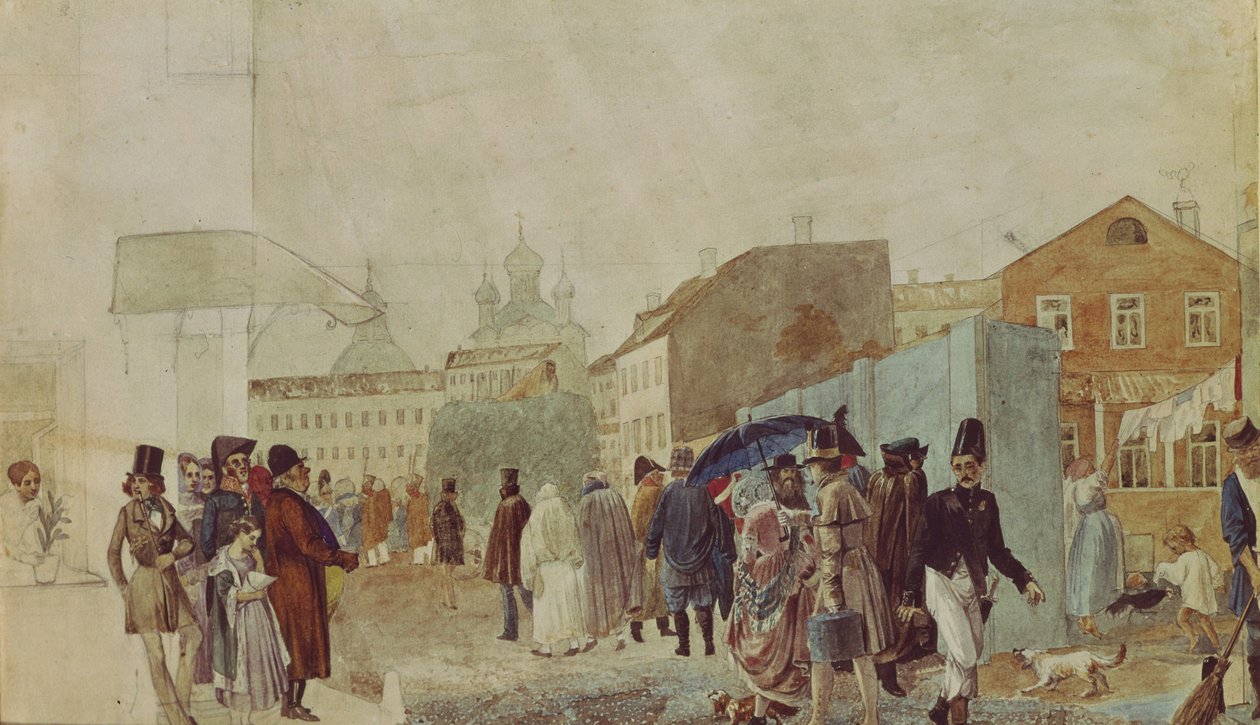 Scena uliczna w Moskwie podczas deszczu, 1837 autorstwa Pavel Andreevich Fedotov