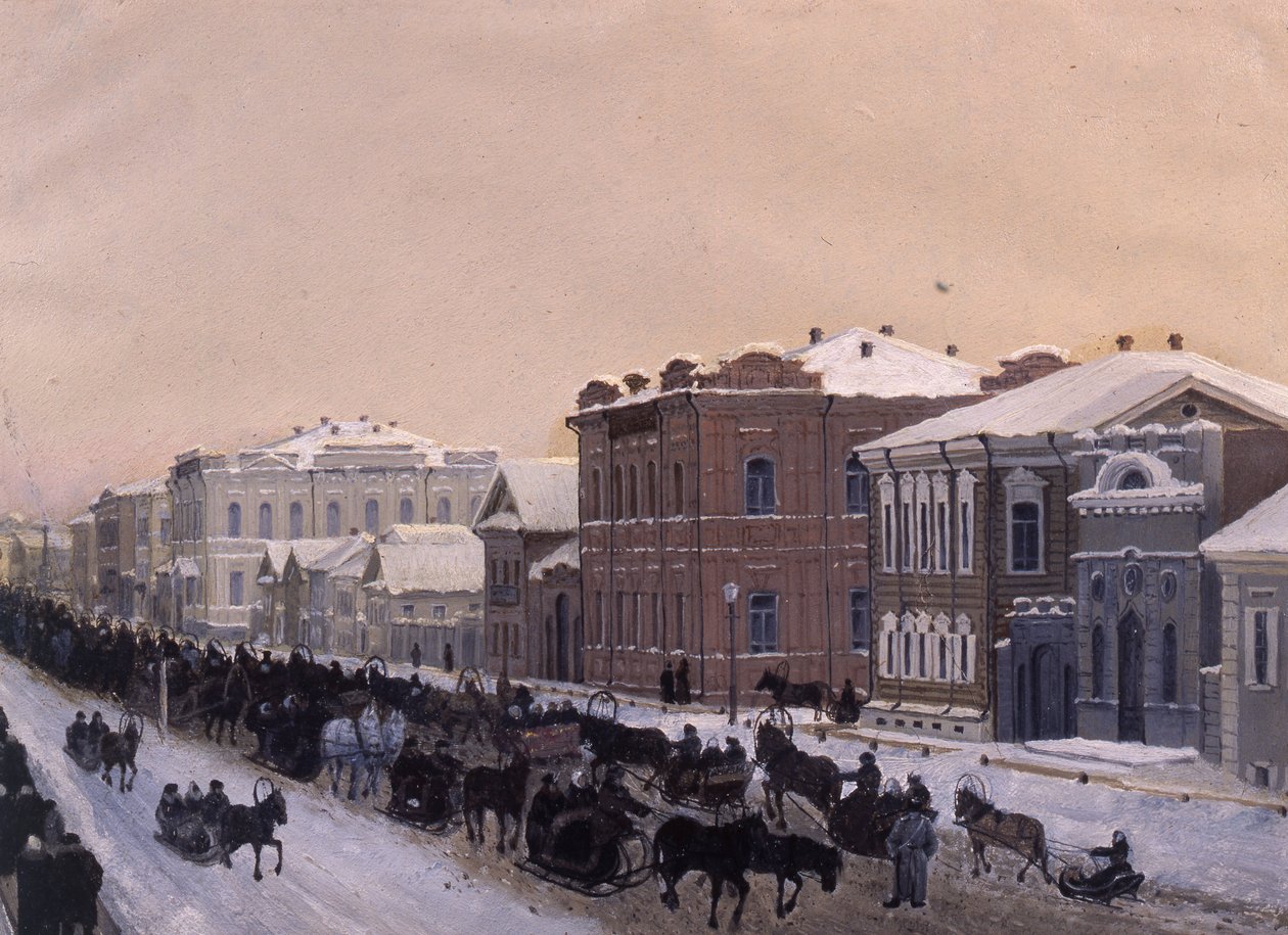 Tomsk, ul. Magistratskaya podczas zapusty 1897, 1897. autorstwa Pavel Mikhaylovich Kosharov