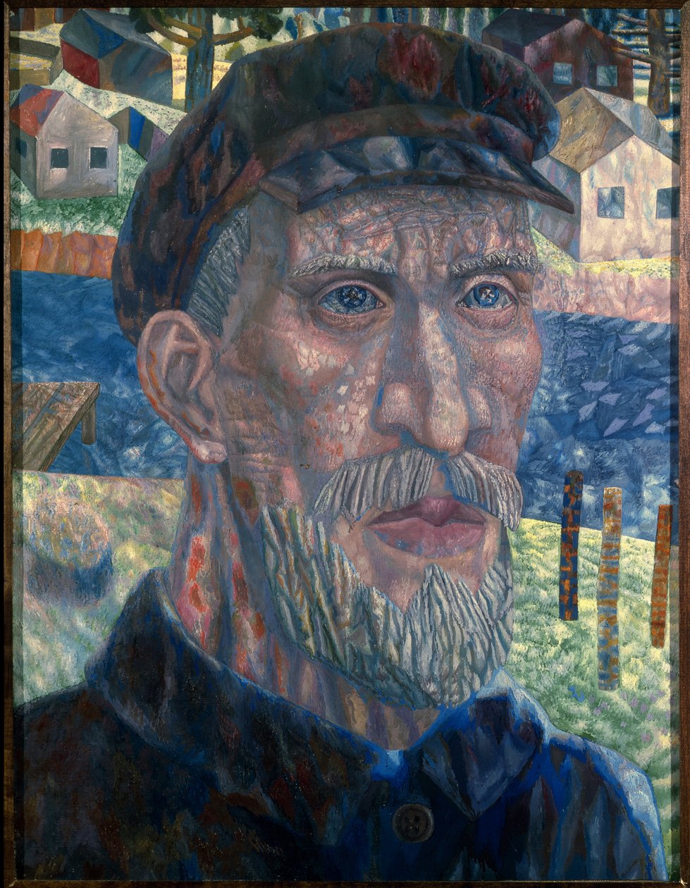Członek kołchozu. (członek kołchozu). Portret rolnika w ZSRR, w okresie polityki kolektywizacji kierowanej przez rząd Józefa Stalina (Stalina) (Joseph Vissarionovich Djougachvili dit) (1879-1953), od 1928 do 1940 r. Malarstwo autorstwa Pawel Nikolajewitsch Filonow