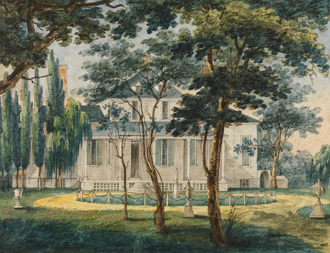 Wiejska rezydencja, prawdopodobnie wiejska rezydencja generała Moreau w Morrisville..., 1811-ca. 1813. autorstwa Pavel Petrovic Svin