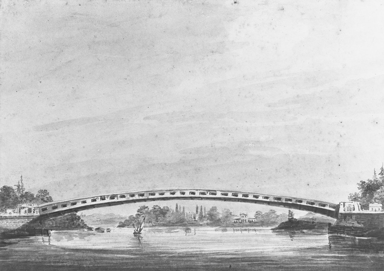 Górny most nad Schuylkill, Filadelfia — Cytrynowy Wzgórze w tle, 1811-ca. 1813. autorstwa Pavel Petrovic Svin