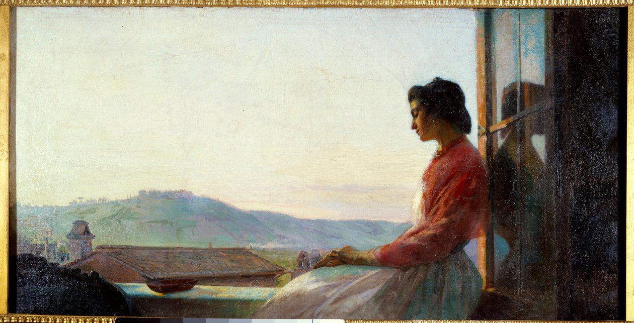 Jovanina siedząca na wsporniku okna. Obraz Pavela Chistiakova (1832 - 1919) autorstwa Pavel Petrovich Chistyakov