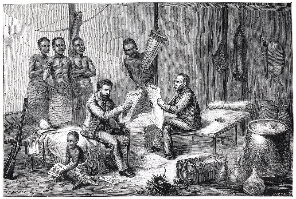 Livingstone i Stanley odbierają gazety w Afryce Środkowej, 1871-1873 autorstwa Pearson