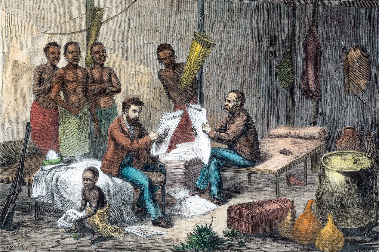Livingstone i Stanley odbierają gazety w Afryce Środkowej, 1871-1873 autorstwa Pearson