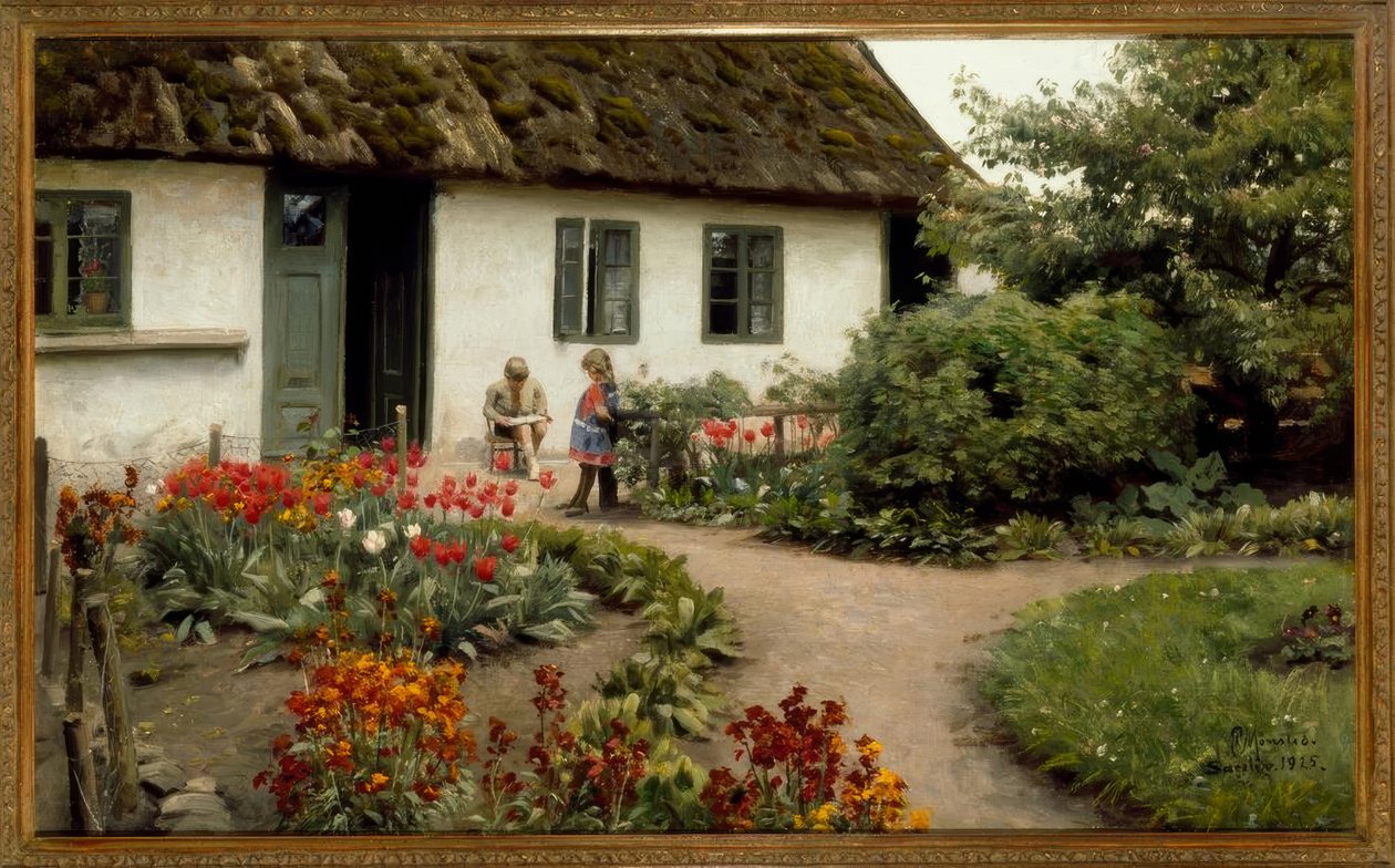 Godzina czytania w ogrodzie kwiatowym autorstwa Peder Monsted
