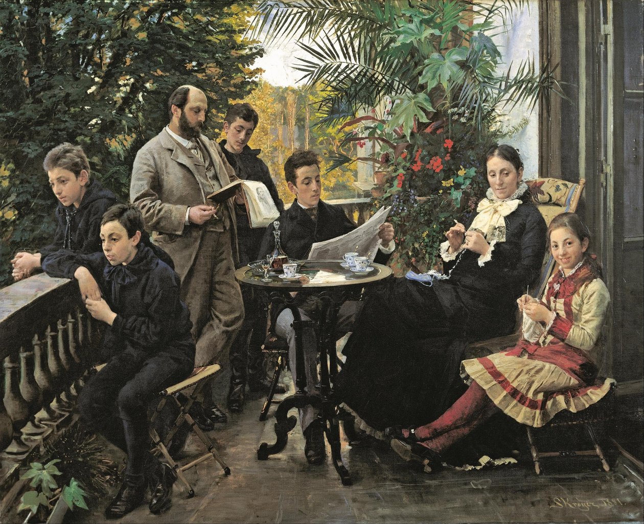 Portret rodziny Hirschsprunga. Od lewej Ivar, Aage, Heinrich, Oscar, Robert, Pauline i Ell... autorstwa Peder Severin Krøyer