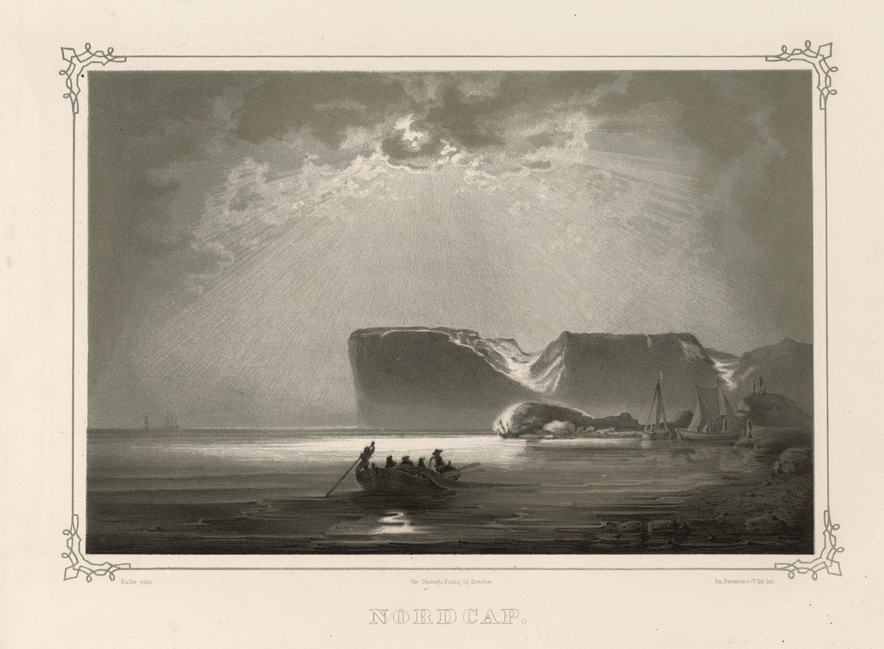 Nordcap. Ilustracja zaczerpnięta z książki Norway wyprodukowanej w Drawings by Asbjørnsen, P.Chr. i wydane przez Chr. Tønsberga (nr 1848) autorstwa Peder Balke