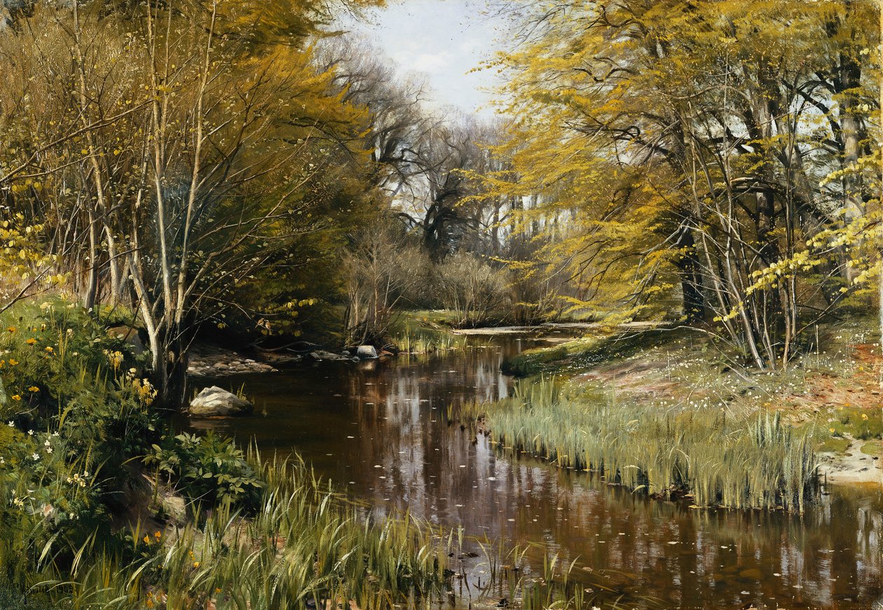 Zalesiony krajobraz rzeki autorstwa Peder Monsted