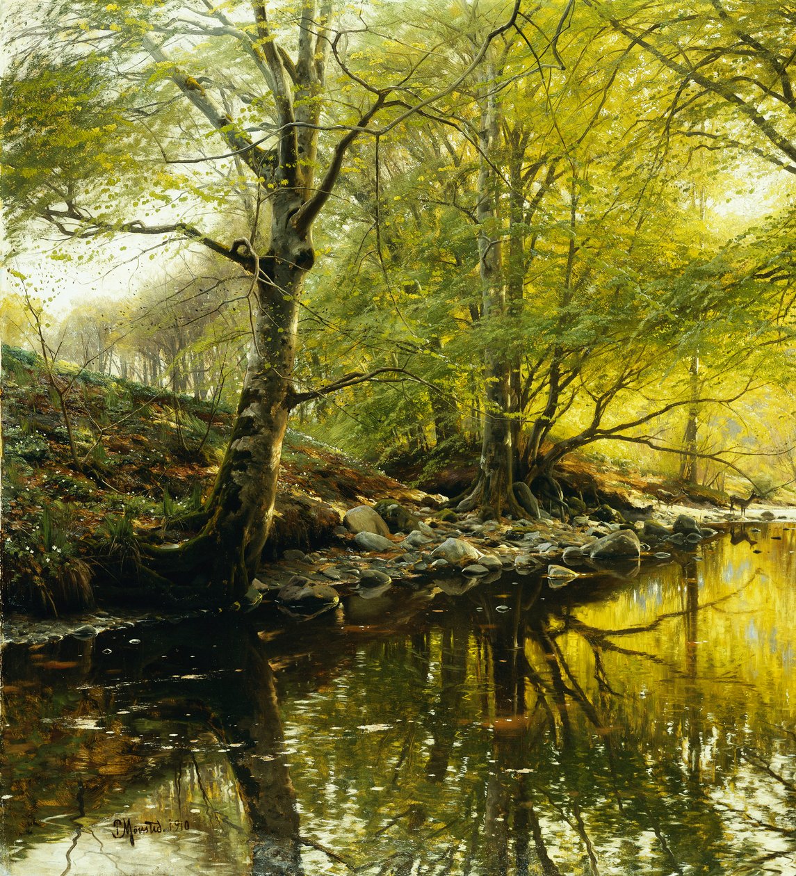 Zalesiony krajobraz rzeki autorstwa Peder Monsted