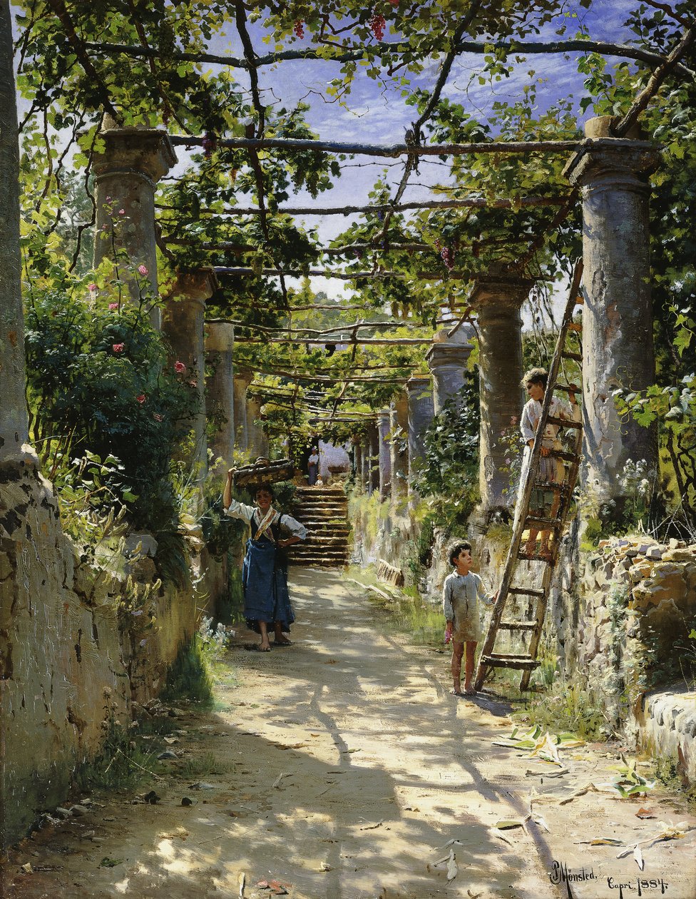 W cieniu włoskiej pergoli, ciepłe popołudnie w Anacapri autorstwa Peder Monsted