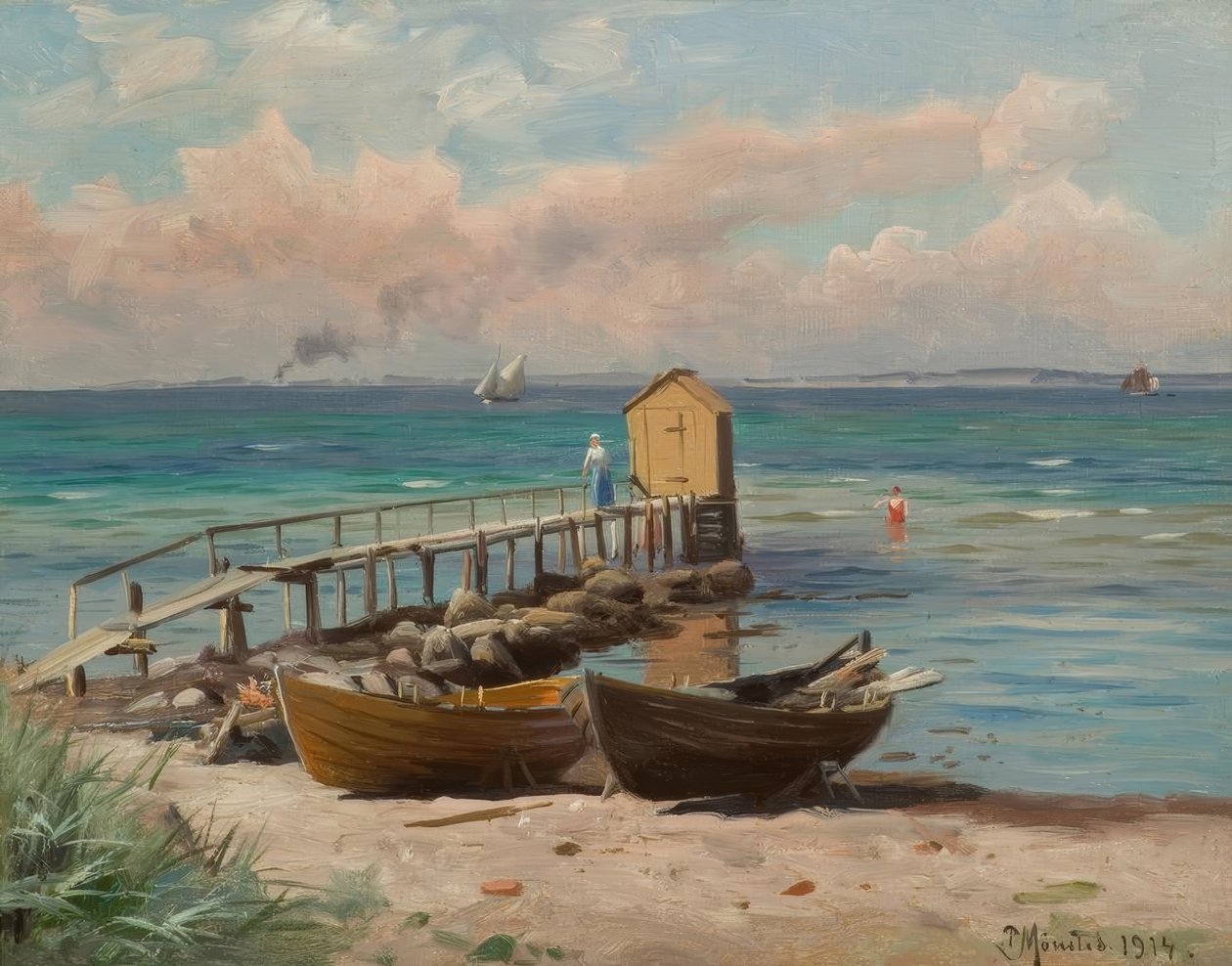 P.Mönsted, domy kąpielowe na plaży autorstwa Peder Monsted