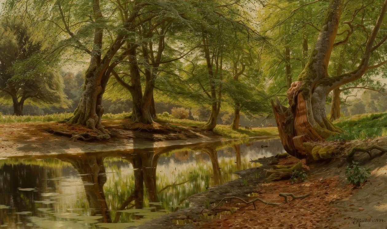 P.Mönsted, wiosenny dzień nad leśnym strumieniem autorstwa Peder Monsted