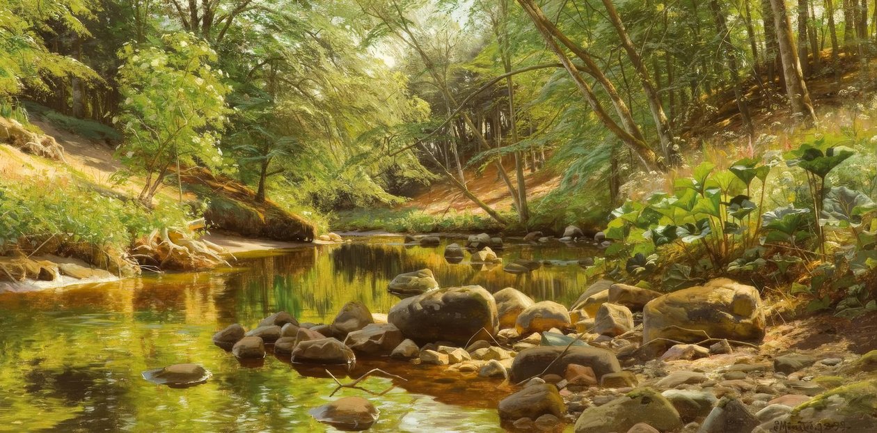 P.Mönsted, Słoneczny Strumień Leśny autorstwa Peder Monsted