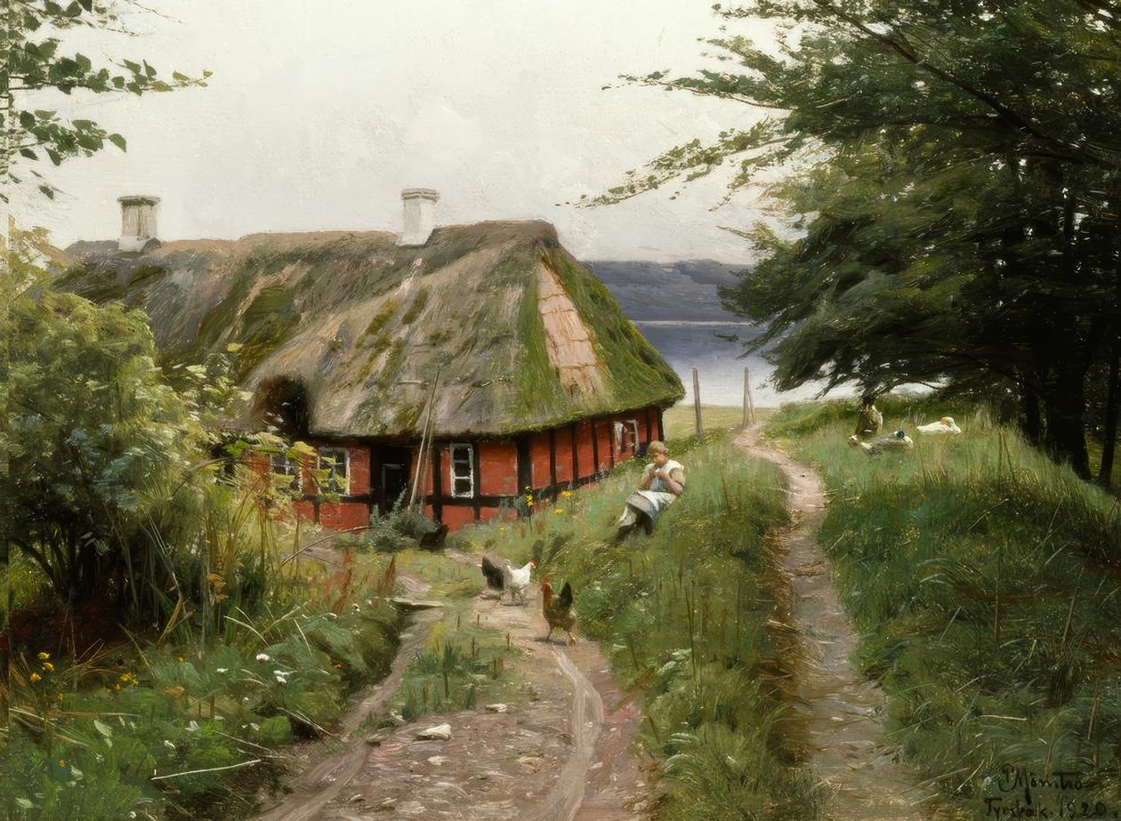 Letnia sielanka przed chatą rybaka autorstwa Peder Monsted