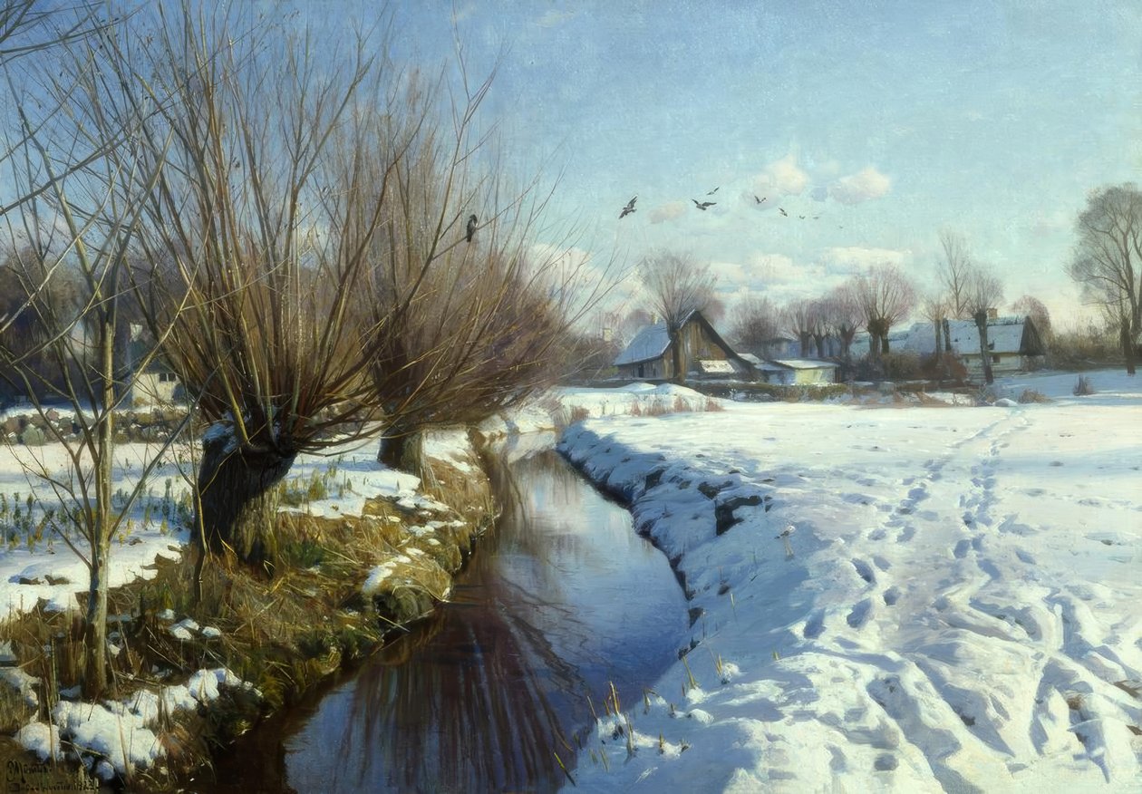 Słoneczny zimowy dzień nad strumykiem autorstwa Peder Monsted
