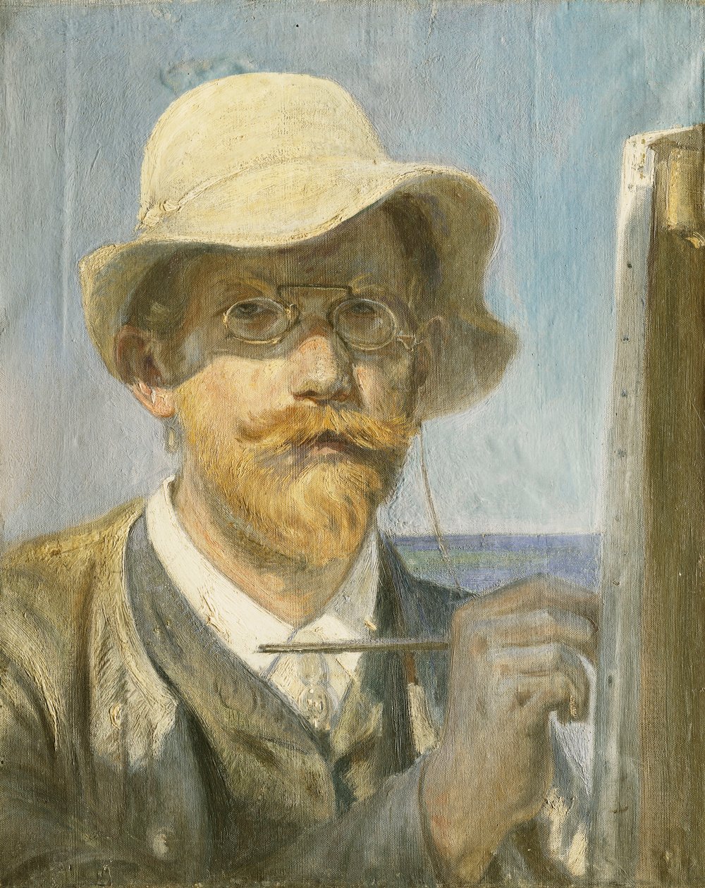 Autoportret artysty z głową i ramionami przy jego sztalugach, autorstwa Peder Severin Krøyer