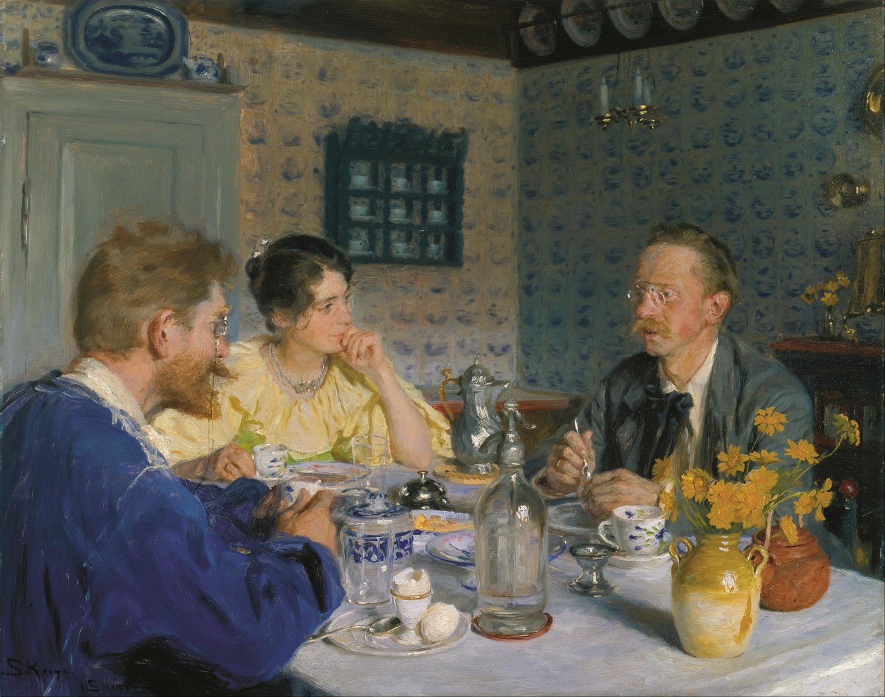 Śniadanie, artysta, jego żona i pisarz Otto Benzon autorstwa Peder Severin Kroyer